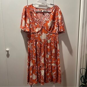 Knox Rose Orange Flutter Sleeve Sundress size small summer casual  mid length